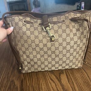 Gucci Brown Monogram Canvas Shoulder Bag with Gold Hardware
